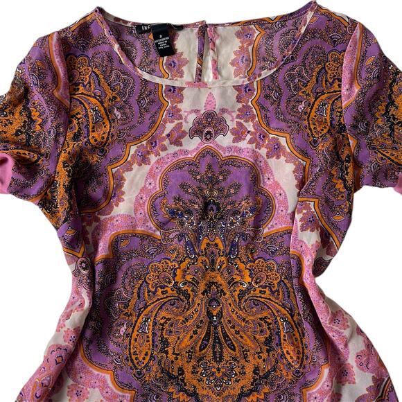 Inc bohochic sheer flowy short sleeve top with paisley purple/orange design - Picture 8 of 8